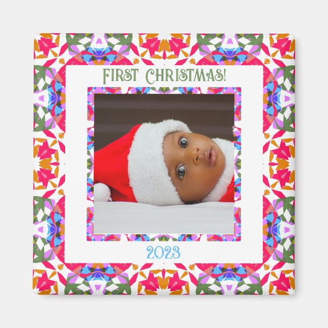 Custom Jolly Festive Christmas Foto Picture Frame Magnet (Vorne)