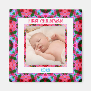 Custom Jolly Festive Christmas Pink Foto Picture Magnet