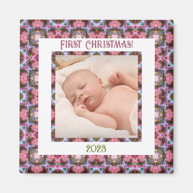Custom Jolly Festive Christmas Pink Foto Picture Magnet (Vorne)