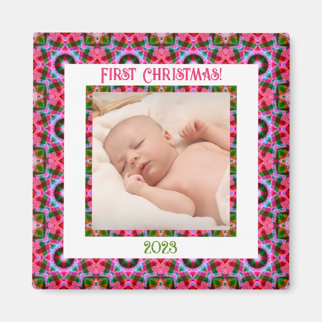 Custom Jolly Festive Christmas Pink Foto Picture Magnet (Vorne)