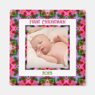 Custom Jolly Festive Christmas Pink Foto Picture Magnet