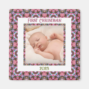 Custom Jolly Festive Christmas Pink Foto Picture Magnet