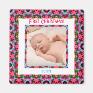 Custom Jolly Festive Christmas Pink Foto Picture Magnet