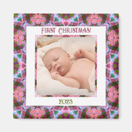 Custom Jolly Festive Christmas Pink Foto Picture Magnet