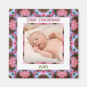 Custom Jolly Festive Christmas Pink Foto Picture Magnet