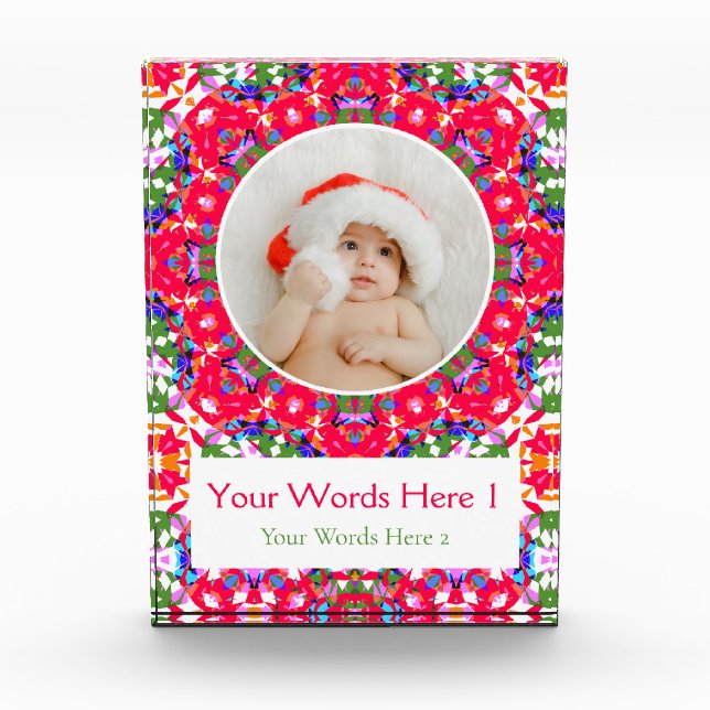 Custom Jolly Red Green Blue Weihnachtsdekor Gesche Fotoblock (Vorderseite)