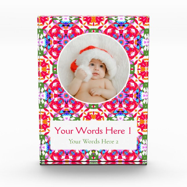 Custom Jolly Red Green Blue Weihnachtsdekor Gesche Fotoblock (Vorderseite)