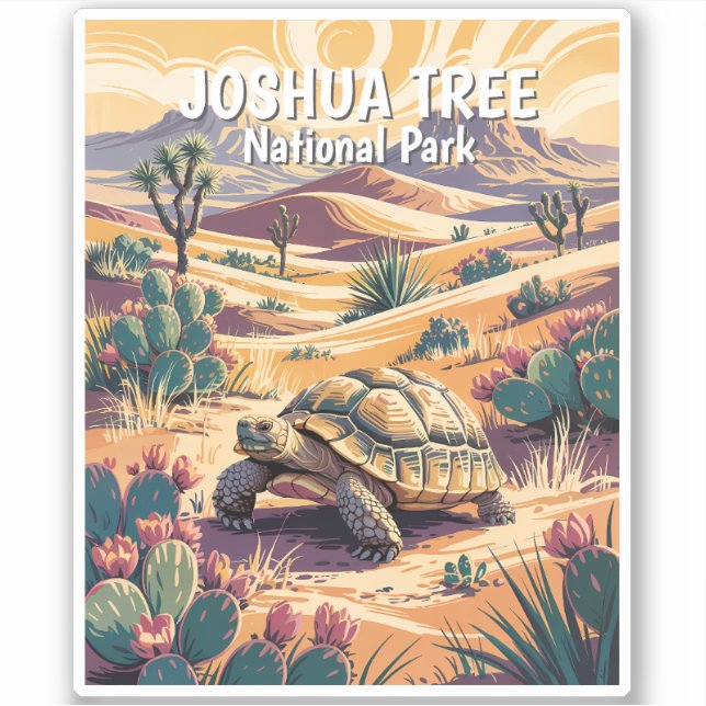 Custom Joshua Tree Tortoise Retro Desert Landscape Aufkleber (Vorderseite)