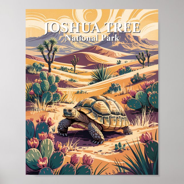 Custom Joshua Tree Tortoise Retro Desert Landscape Poster (Vorne)