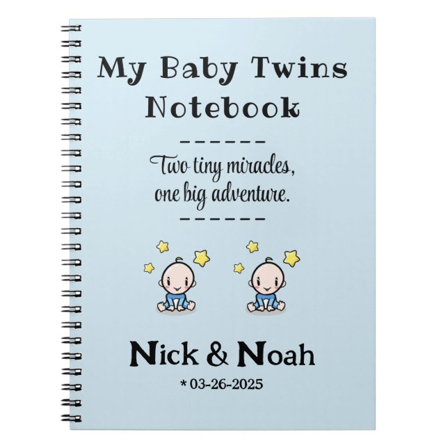 Custom Journal, Personalisiert Baby Boy Twins, Notizblock (Vorderseite)