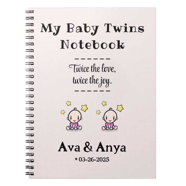 Custom Journal, Personalisiert Baby Girl Twins, Notizblock (Vorderseite)