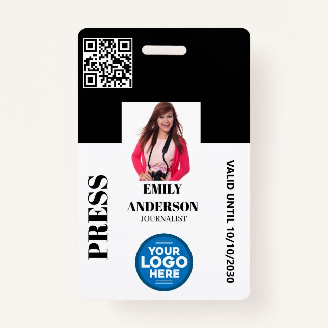 Custom Journalist Media Pass Photo ID Logo | BLACK Ausweis (Vorderseite)