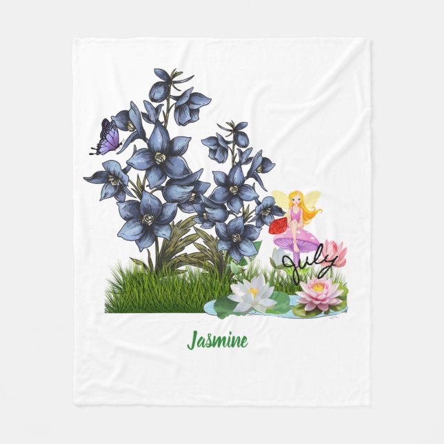 Custom July Birth Blume & Stone Fleece Blanket (Vorderseite)