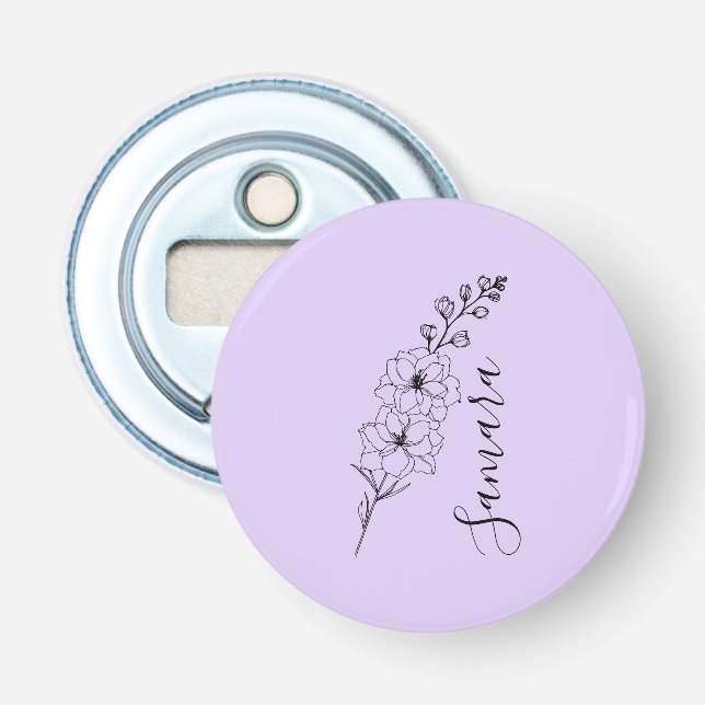 Custom July Delphinium Birth Blume Geschenk für di Flaschenöffner (Vorderseite)