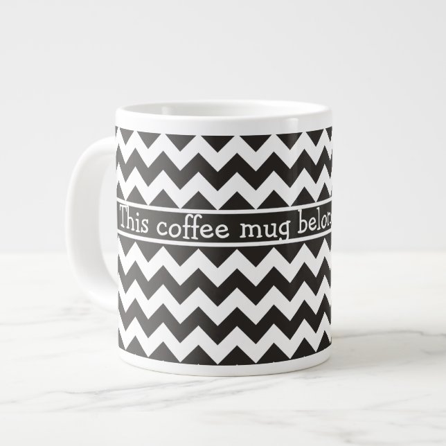 Custom Jumbo Coffee Tasse, Black and White Chevron Jumbo-Tasse (Vorderseite Links)