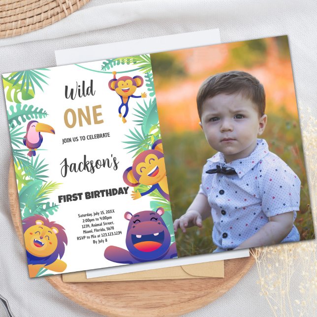 Custom Jungle Safari Kinder Party laden Einladung (Wild One Birthday Invitations with photo)