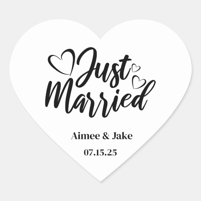 Custom Just Married Heart Stickers (Vorderseite)