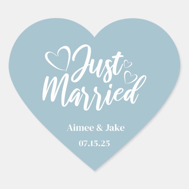 Custom Just Married Heart Stickers (Vorderseite)