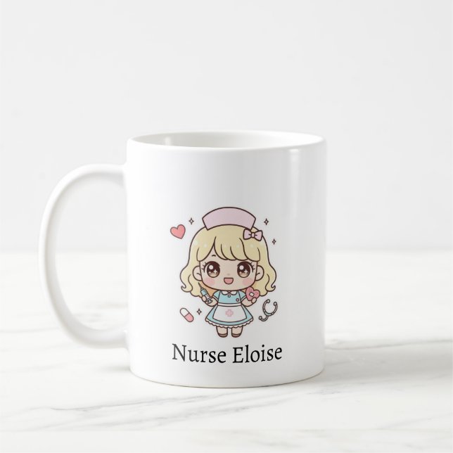 Custom Kawaii Nurse Mug – Personalized Cute Chibi  Kaffeetasse (Links)