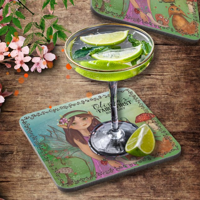Custom Keepake - Bezauberte Waldbrasse zum Geburts Getränkeuntersetzer (Custom Keepsake- Enchanted Forest Fairy Birthday Beverage Coaster)