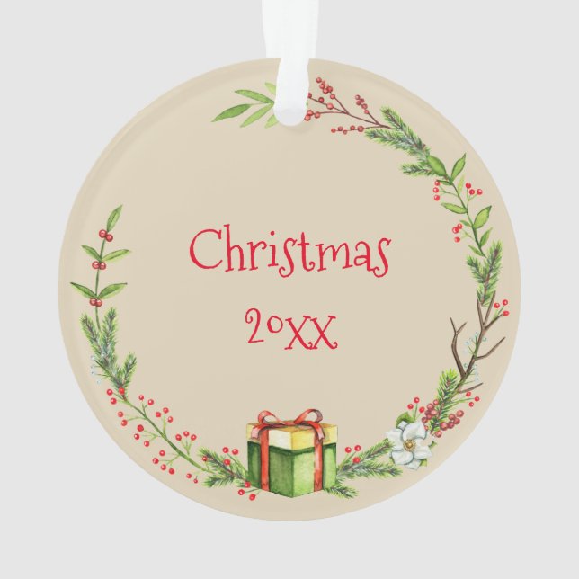 Custom Keepake Weihnachtskranz mit Namensjahr Ornament (Rückseite)
