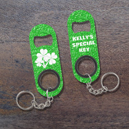 Custom ・ Kelly Green Glitzer White Kleeblatts Schlüsselanhänger Flaschenöffner