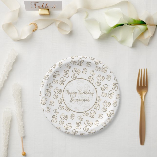 Custom Khaki Heart Pattern Napkins Pappteller (Hochzeit)