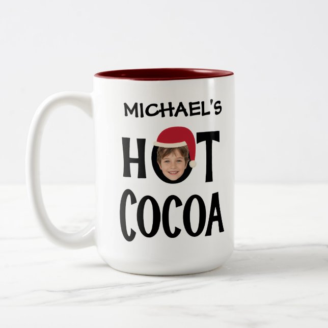 Custom Kid Face & Name Hot Cocoa Weihnachten Zweifarbige Tasse (Links)