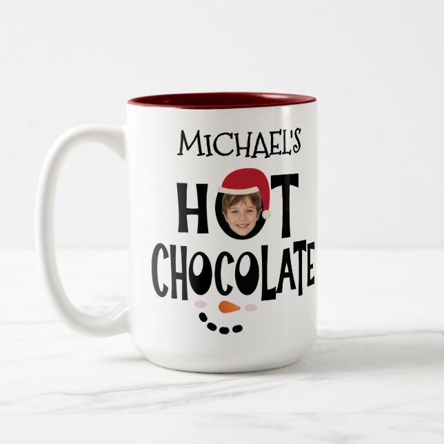 Custom Kid Gesicht & Name Hot Chocolate Weihnachte Zweifarbige Tasse (Links)
