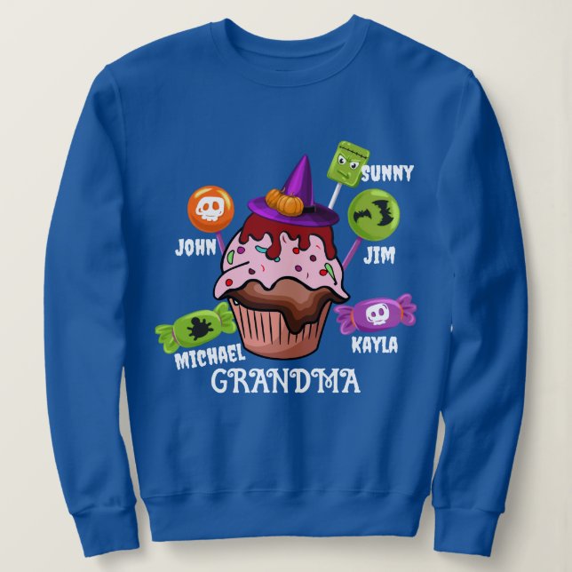 Custom Kid Names Oma Nana Halloween Candy Sweatshirt (Design vorne)