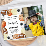 Custom Kids All-Star-Party laden Einladung<br><div class="desc">Feiern Sie Ihren großen Tag mit unserer Sport-Geburtstagseinladung! Mit einer Mischung aus sportlichen Elementen und einem individuell gestaltbaren Foto-Bereich ist diese Einladung perfekt für sportliche Lieben. Personalisieren Sie sich einfach für ein actionreiches und unvergessliches Geburtstagsfest.</div>