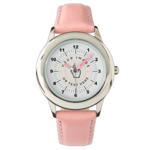 CUSTOM Kid's anpassbare rosa Herzen Armbanduhr