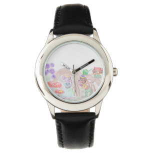 Custom Kids Artwork, zwei niedliche Maus, Blume... Armbanduhr