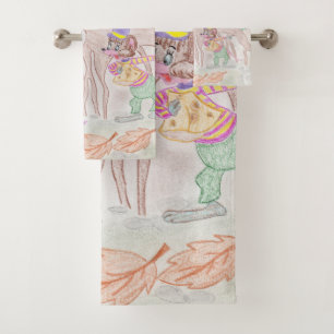 Custom Kids Artwork, zwei niedliche Maus, Blume... Badhandtuch Set