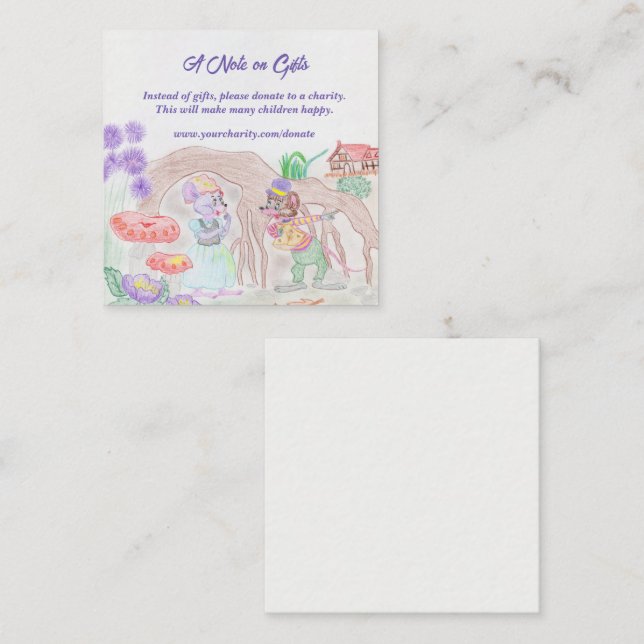 Custom Kids Artwork, zwei niedliche Maus, Blume... Begleitkarte (Vorne/Hinten)