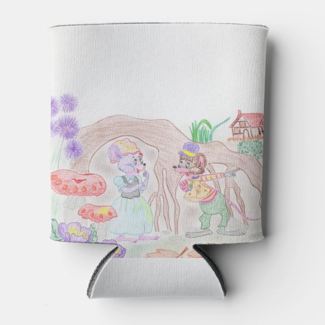 Custom Kids Artwork, zwei niedliche Maus, Blume... Dosenkühler (Vorderseite)