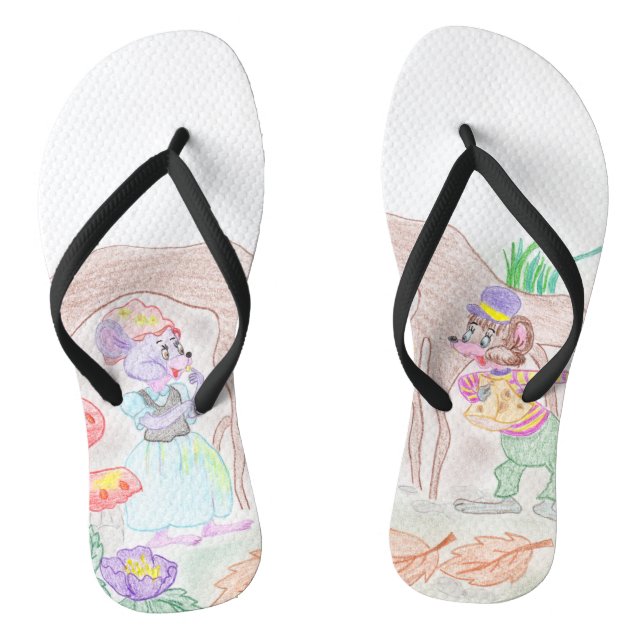 Custom Kids Artwork, zwei niedliche Maus, Blume... Flip Flops (Fußbett)