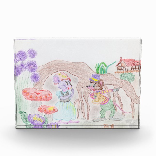 Custom Kids Artwork, zwei niedliche Maus, Blume... Fotoblock (Vorderseite)
