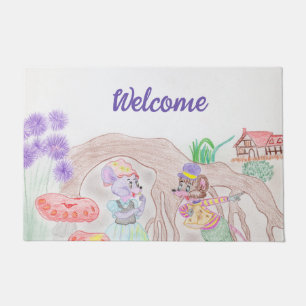Custom Kids Artwork, zwei niedliche Maus, Blume... Fußmatte