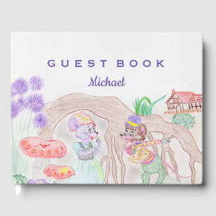 Custom Kids Artwork, zwei niedliche Maus, Blume... Gästebuch