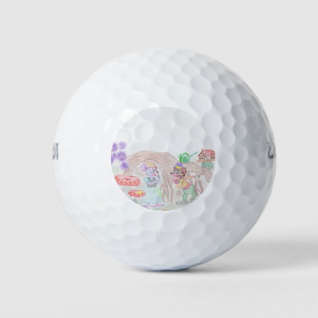 Custom Kids Artwork, zwei niedliche Maus, Blume... Golfball (Vorderseite)