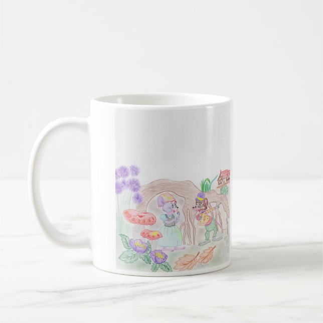 Custom Kids Artwork, zwei niedliche Maus, Blume... Kaffeetasse (Links)