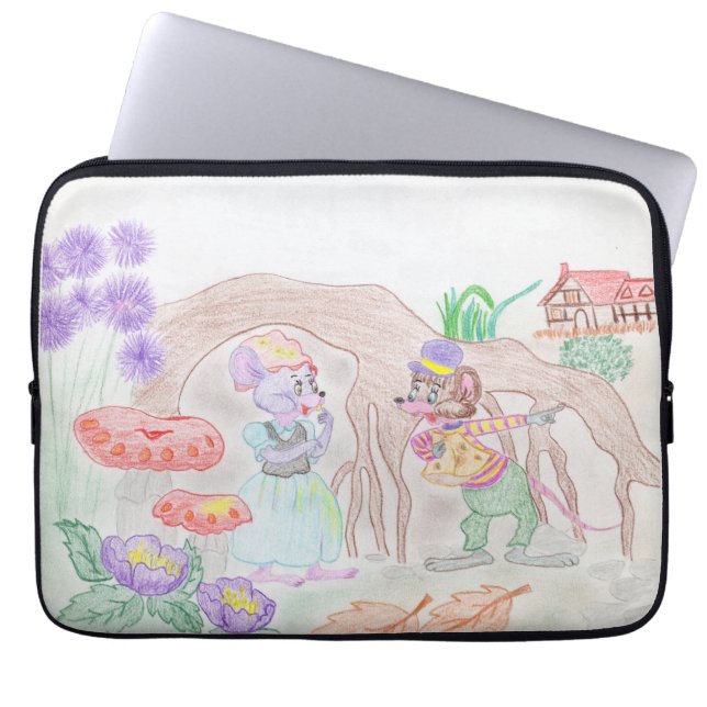 Custom Kids Artwork, zwei niedliche Maus, Blume... Laptopschutzhülle (Vorderseite)