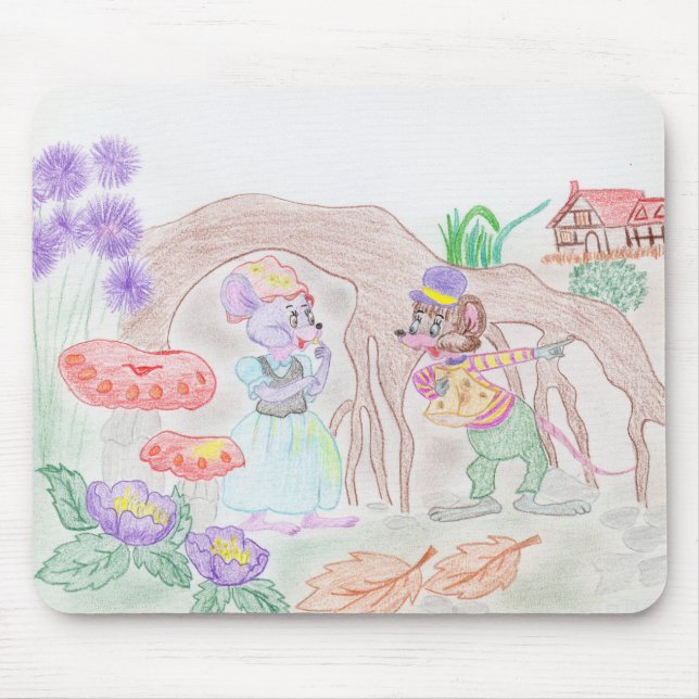 Custom Kids Artwork, zwei niedliche Maus, Blume... Mousepad (Vorne)