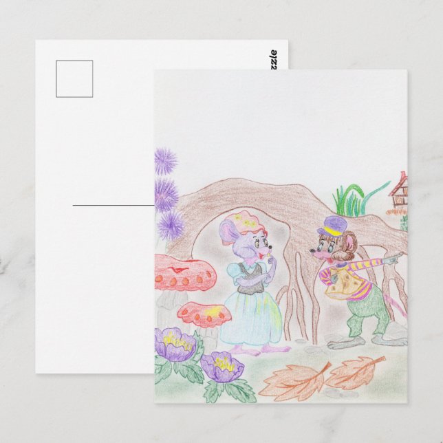 Custom Kids Artwork, zwei niedliche Maus, Blume... Postkarte (Vorne/Hinten)