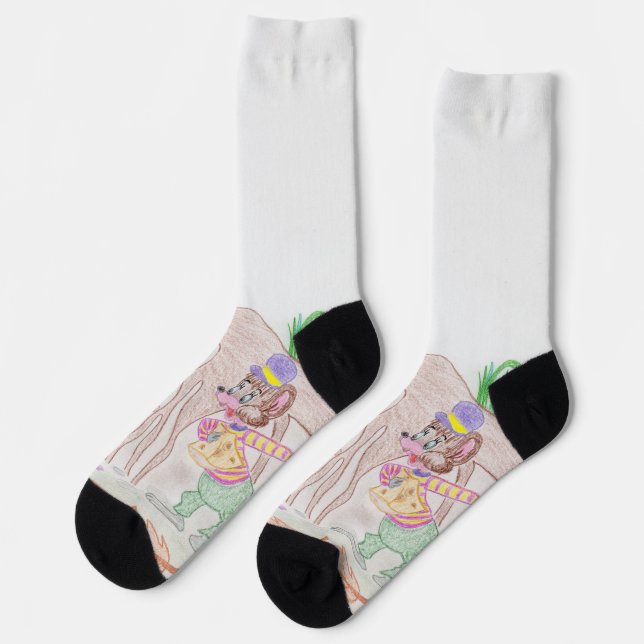 Custom Kids Artwork, zwei niedliche Maus, Blume... Socken (Linkes Detail)