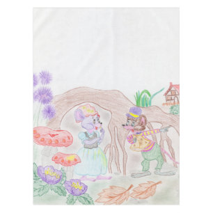 Custom Kids Artwork, zwei niedliche Maus, Blume... Tischdecke