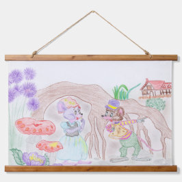 Custom Kids Artwork, zwei niedliche Maus, Blume... Wandteppich Mit Holzrahmen