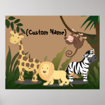 Custom Kids Baby Name JungleZoo Wall Art Poster