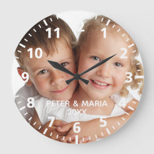 Custom kids children photo names year große wanduhr